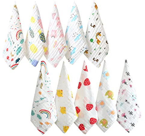 Baumwolltaschentuch Handtuch Gesichtswaschlappen Babyhandtuch Lätzchen | 10 Stück, 30x30cm, Baumwolle, Seersucker Struktur, Sanft Pflegend, Leicht zu Waschen