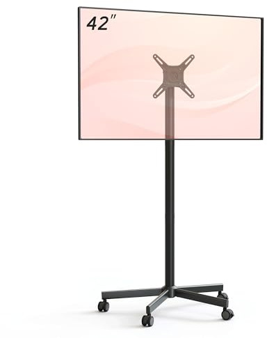 AOKCOS TV Ständer Rollbar, Fernsehständer auf Rollen für 19-42 Zoll Fernseher, TV Bodenständer Höhenverstellbar Rotierbar Schwenkbar, bis 15 kg, Max. VESA 200x200mm