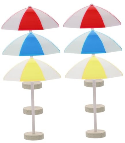 UPKOCH 6pcs Miniature Beach Umbrella and Mini Sun Umbrella Set for Doll House Micro Landscape, Medium Size Resin Red Blue Yellow Sunshade Decorations for Ocean Scene