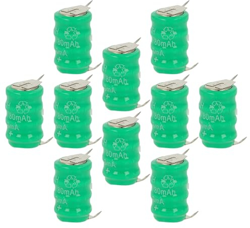vhbw 10x NiMH Ersatz Knopfzellen-Akku Typ V80H 3-Pins 80mAh 4,8V kompatibel mit Modellbau-Akkus, Solar-Leuchten UVM.