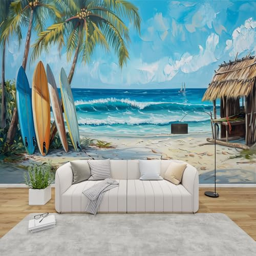 MMYAOKEN Papier Peint Panoramique Plage Mer 150x105 cm - Décoration Murale Surf Palmier Hawaii - Tapisserie Murales Papier Peint Intissé pour Chambre Salon - Moderne Poster Tableaux Photo Muraux