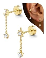 Adramata Ohrstecker Silber 925 Helix Piercings Hypoallergene Ohrringe Damen | Knorpel Ohrring Damen,Flatback Ohrringe Silber 925,Hypoallergen Tragus Helix Piercings,Vergoldet Ohrring Stecker