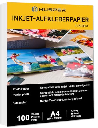HUSPER Fotopapier, A4, 115 g/m², glänzend, 100 Blatt, für Tintenstrahldrucker, nur Farbstofftinte, Tintenstrahldrucker-Papier