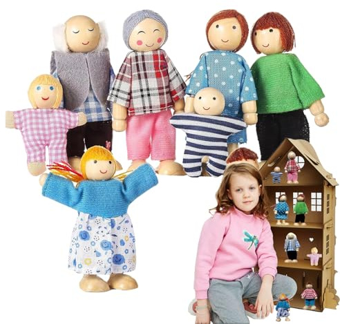 Holzpuppen – 140 G, Familie Mit 8 Kindern, Rollenspielspielzeug, Pädagogische Bewegliche Gelenkpuppen | Interaktives Lern-Rollenspielspielzeug Für Kinder, Eltern, Geschwister, Lustiges Zuhause, Klasse