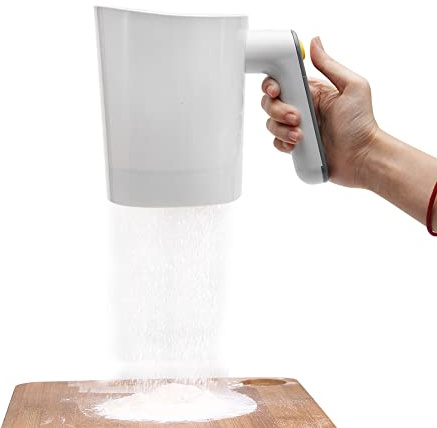 Electric Flour Sifter, Handheld Battery Operated Stainless Steel Mesh Shaker, Fine Mesh Cup Shape Powder Shaker Strainer Kitchen Cooking Baking Pastry Tools 4 Cup/1L Capacity