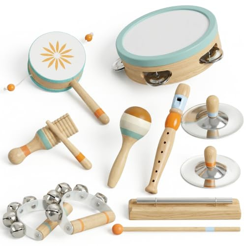 AIYAPLAY Musikinstrumente für Kinder ab 3 Jahren, Musikspielzeug | Holz, pädagogische Inspiration, Percussion-Set mit Tamburin & Maracas, Geschenk für Jungen und Mädchen