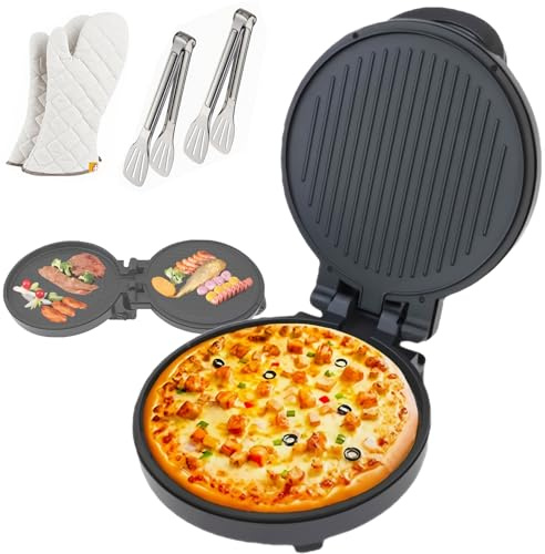 Horno Eléctrico para Pizza de 10 Pulgadas, Máquina para Pizza de Encimera de 1200W con Apertura de 180° & Calentamiento por Ambos Lados, Mini Horno Antiadherente para Roti Chapati Panqueques