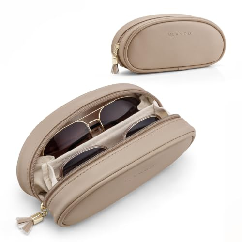 VLANDO Brillenetui Weich für 2 Brillen/Sonnenbrille Etui, PU-Leder | Brillentasche Damen mit Reißverschluss-Design, Sunglasses Glasses Case