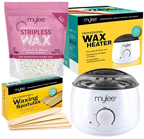 Mylee Waxing Set mit Wachswärmer, Waxing Perlen 500g, Holzspatel, Wax ohne Streifen, professionelles Warmwachsset