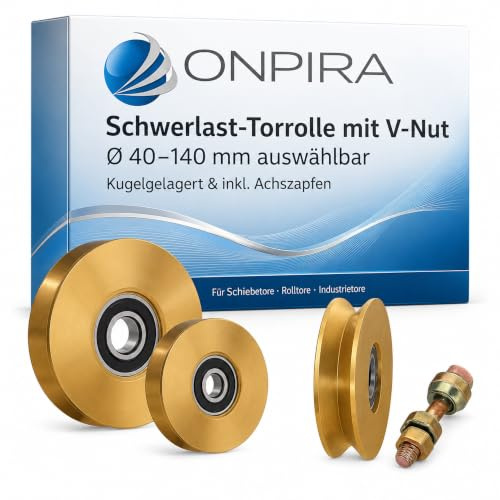Hochlast Torrolle mit Achszapfen – Kugelgelagerte Laufrolle aus eloxiertem Stahl – 10 Größen wählbar (Ø 40–140 mm) – Gelb verzinktes Hochleistungslager – für Schiebetore & Rolltore