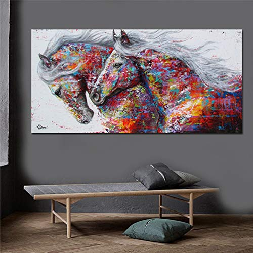 YHNM Battle of The Peak Wandkunst Leinwanddruck Tiermalerei Pferd Bild Für Wohnzimmer Wohnkultur Kein Rahmen,70x140cm
