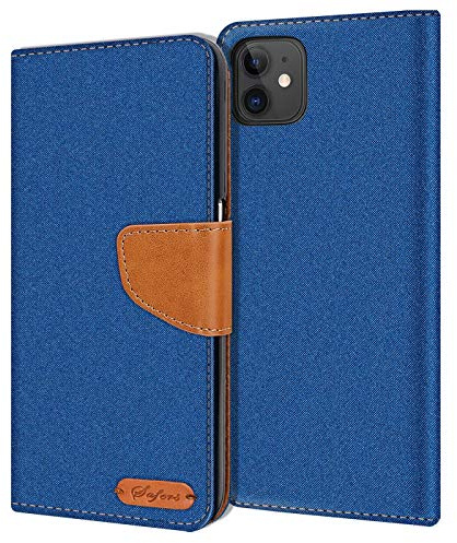 Verco Coque pour iPhone 11, Étui Portefeuille Compatible avec Apple iPhone 11 Case Textures de Fibre Housse de Protection [6,1 Pouces], Bleu