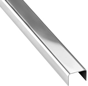 U Edelstahlschiene Bordüre Fliesenschiene Edelstahl V2A 2,5m 15mm silber | Für dekorative Linien und saubere Einfassungen im Fliesenbild, 10mm Profilmaß, 2,5m, V2A Edelstahl, glänzend, silber
