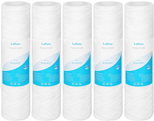 Lafiucy Cartucho de filtro de agua de sedimentos de heridas de 20 micrón, paquete de 5, para filtración de sedimentos de toda la casa de 10 x 2,5 pulgadas