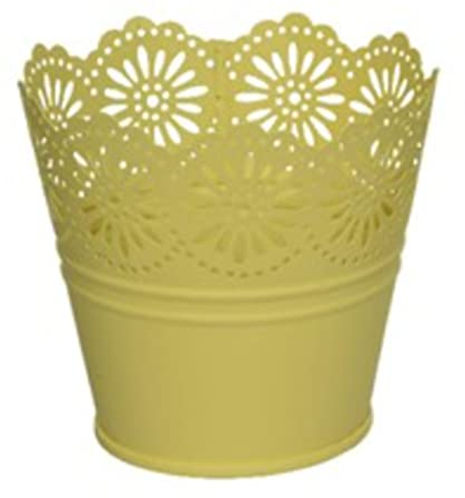 Kaemink Summer Bulb/Flower Plant Pot/Metal Planter - Ditsy Floral Cutout Detail - 10.5 cm - (Yellow)