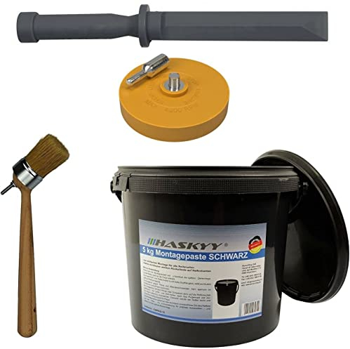 5kg Reifen-Montier-Set Montage-Paste Montagewax SCHWARZ mit Reifenmontage Pinsel Reiniger Schaber Folienradierer