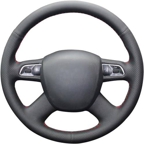 MEWANT Passgenauer Lenkradbezug zum Nähen für Audi A6 | Audi A6 C6 Q5 Q7 S8 Alt A4 B7 B8 Hand Nähen Mikrofaser-Leder Lenkradschoner Atmungsaktiv Für Beheizte Lenkräder Langlebig