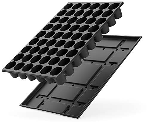 Quickpot Anzuchtplatte mit Untersetzer Stabiles Set mit 54 Pflanzlöchern und Ablaufrinnen Pflanzschale für das einfache und schnelle Pikieren und Aufziehen von Pflanzen, Blumen, Salat Gemüse und Obst