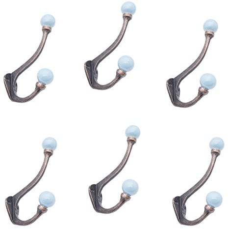 Knober 6 X Haken | Grau | Vintage Garderobenhaken | Antik-Look Bronze Keramik | Wandhaken | Set 6 Stück