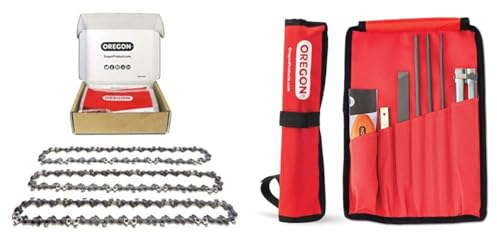 Oregon Confezione da 3 Catene per Motosega Telescopica 3/8 LP da 40 Maglie di Trasmissione, 1.3mm, Adatte a Barre da 25 cm & Kit Di Affilatura Universale Per Motosega
