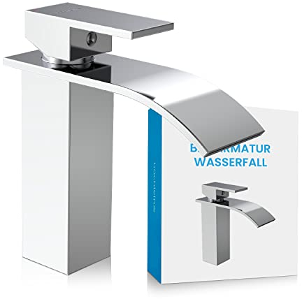 Bächlein Badarmatur Tamina in Wasserfall-Design, Einhebelmischer mit langlebiger Keramikkartusche und Montage-Set, Bad Wasserhahn Chrom