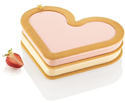 Silikomart | Kit Love Story, Set Torta Cuore con Tagliapasta + 2 Stampi Decorativi, Tagliapasta Doppio, 210 x 173 mm, h 18 mm, Volume 0,412 ml, Made in Italy