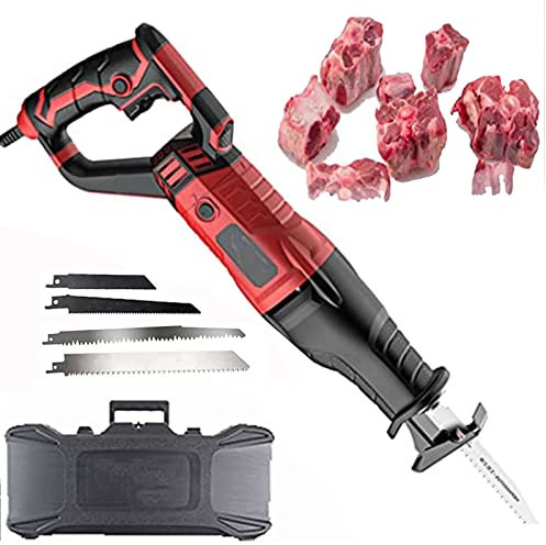 SSQUZA Scie Alternative Électrique, Scie à Os de Boucher, Scie Sabre Boucher pour Le Supermarché/Le Restaurant pour Couper Les Os et Viande Congelée, Changement de Lame sans Outil,Red-1300W