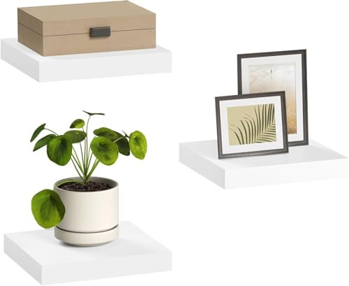 eSituro Wandregal, schwebendes weißes Regale für Wandmontage, 3er-Set Schweberegal Hängeregal Wandbrett im Wohnzimmer Schlafzimmer Küche Badezimmer, 25x3,8x22,9 cm | für Wohnzimmer Schlafzimmer Küche Badezimmer, Schweberegal hängend, mit unsichtbarer Halterung