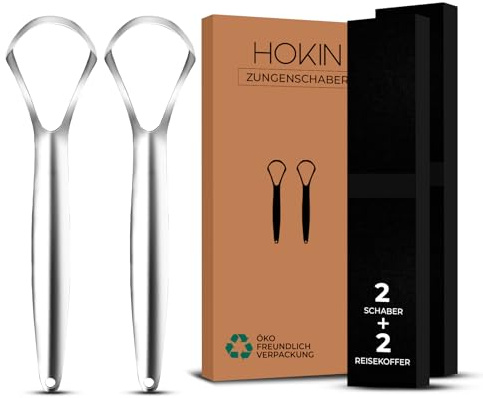 HOKIN Zungenschaber für Erwachsene Zungenreiniger Edelstahl Mundgeruch Bekämpfen 100% Metall Tongue Scraper Cleaner Männer und Frauen Zungenbürste Mundhygiene Produkt (2Pcs Mundpflege Pack)