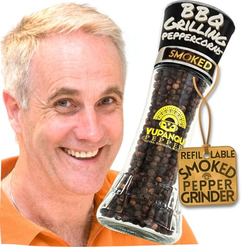 YUPANQUI Refillable Smoked Black Pepper Grinder 3.5oz Best Smoked Peppercorns for BBQ Grilling Steak Burgers Bourbon Pairings and Gourmet Cooking