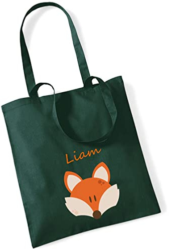 minimutz Personalisierter Jutebeute mit Namen | große Stofftasche Baumwolle Motiv Tier Fuchs | Personalisierter Kitabeutel Mädchen Jungen