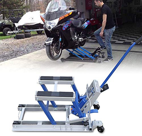 wanwanper Motorbike Lifter, Motorcycle Jack Lift, Mini Hydraulic Lift, Suitable for all Motorcycle Types, Maximum Load 680kg, Motorcycle Lift, Cleaning and Maintenance Aid, Blue