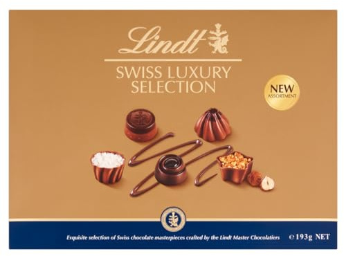 Lindt Swiss Luxury Selection – 193g Medium Gift Box – 19 Assorted Milk, Dark & White Chocolates – Gift for Him & Her