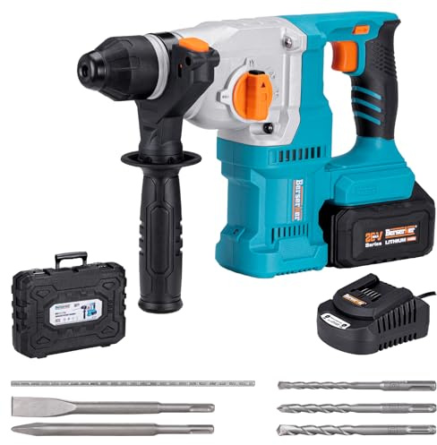 Berserker 20V Cordless 1-1/8 Rotary Hammer Drill SDS-Plus Brushless Motor with Safety Clutch, 4.0Ah Lithium-Ion Battery Powered, 3.0A Fast Charger, 4 Modes Variable Speed Rotomartillo for Concrete