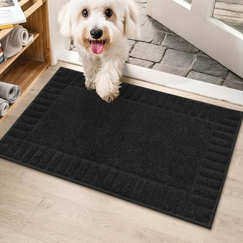BEQHAUSE Door Matts Indoor, 50x80cm Dirt Trapper Door Mats Non-Slip, Black | Washable Door Mat Indoor, Polyester, Low-Profile and Stain Resistant for High-Traffic Areas, Hallways, Entryways, Balcony etc