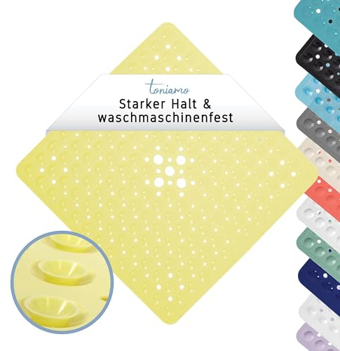 Toniamo Duschmatte rutschfest 53 x 53 cm Antirutschmatte Dusche Lemon | Rutschmatte quadratisch mit Saugnäpfen, antibakteriell, schimmelresistent und maschinenfest für sicheren Halt in der Dusche