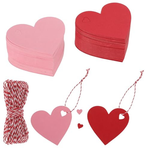 200 PCS Heart Shaped Paper Tags Red Paper Gift Tags with Rope Pink Love Blank Wedding Labels Valentine's Day Tag Luggage Label for DIY Crafts Decoration
