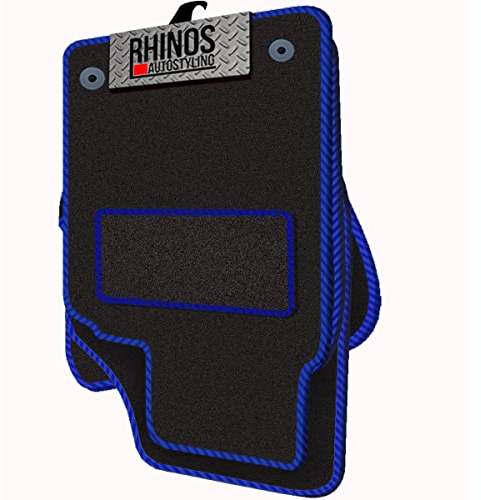 TAILORED FOR DACIA DUSTER (2018 ONWARDS) (WITH PASSENGER DRAWER) - FULL SET OF TAILORED LUXURY INTERIOR FLOOR CAR CARPET MATS - BLACK MAT + BLUE EDGING