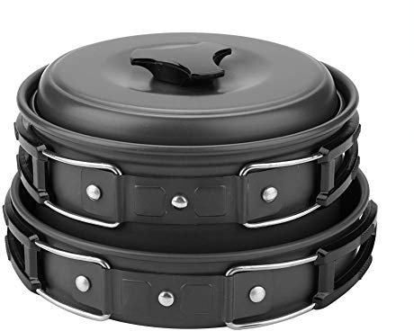 Gsycle Camping-Kochset, 8-teiliges Rucksack-Topf-Set, Wander-Kochset, Camping-Töpfe Und Pfannen-Set, Kochgeschirr Für Offenes Feuer Für Picknick(Schwarz)
