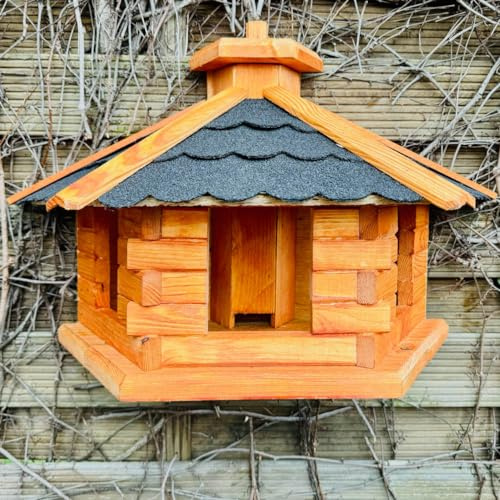DARLUX Wand Vogelhaus XL aus Holz zum Aufhängen in Braun - Bitum Schwarz | Vogelfutterstation, lasiert, Outdoor, Garten, Balkon, Futterhaus ( Größe XL Wand )