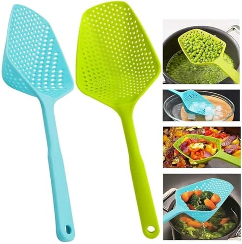 Acooruiteng Strainer Slotted Spoon Cooking Skimmer Ladle with Comfort Handle and Hanging Holes - 2 Pcs