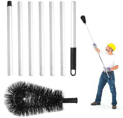 GUIJZSLTRG Gutter Cleaning Brush Roofing Tool with 7 Splicing Extension Poles, 7.8Ft Gutter Cleaning Tools Efficient Roofing Gutter Brush for Easily Clear Roof Branches, Dust, Leaves, Debris