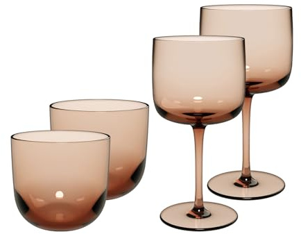 Villeroy & Boch like. by Like Clay Lot de 4 verres à vin et à champagne en cristal Marron 350 ml et verres à eau 370 ml
