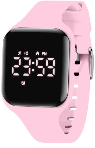 aswan watch digitalklocka, barn, flickor, pojkar, med stegräknare, väckarklocka, stoppur, ljus, datum, sportarmbandsur utan app och mobiltelefon med silikonarmband, 13 rosa, Sportig