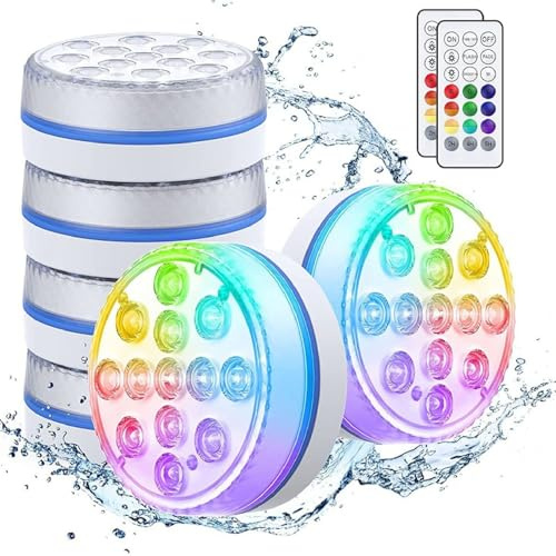 Tauchbare LED-Leuchten, Ultrahelle, Ferngesteuerte, Wasserfeste Poolleuchten mit Magnetischen Saugnäpfen, IP68 Wasserdicht, 16 Farben, für Schwimmbäder, Teiche, Gärten