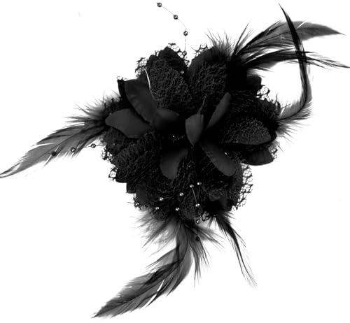 Shengxi Blume Haarspange, Ansteckblume Feder Haarklammer Blume Blumen Haarschmuck Damen Haarclip Blume Rosen Haarnadeln Haarschmuck für Damen Mädchen Hochzeit Abschlussball Party (Schwarz)