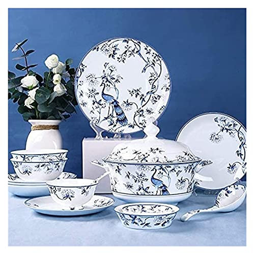 IUBGFTO Set di stoviglie in Porcellana Set di Piatti e Ciotole Set di stoviglie in Porcellana da 28 Pezzi, Servizio da tavola Moderno retrò, Include Piatti e zuppiera, Adatto al microonde