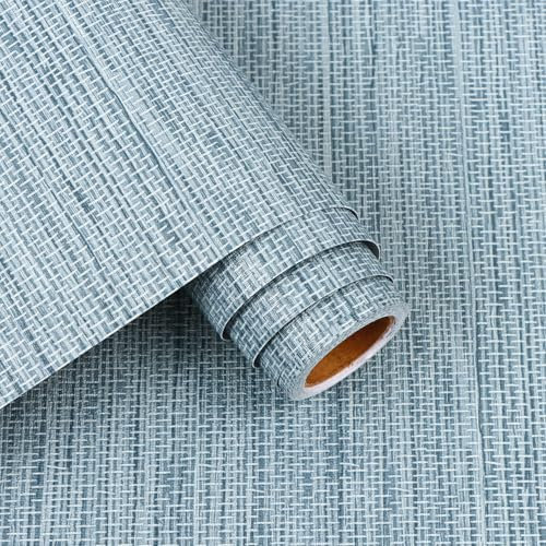 Arthome Autoadesiva Carta da parati 44cmx3m Blu Lino Panno Strutturato,Pellicola Adesiva per mobili Rimovibile Impermeabile Decorazioni per Mobili Camera,rivestimento murale attaccati
