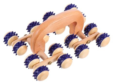 FRCOLOR Wooden Back Full Body Roller Massager Wooden Massage Roller for Body Fat Massage and Relaxation Suitable for Home Spa Sessions Random Color