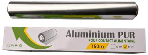 Rouleau Aluminium Alimentaire - 11 microns Épais 44 cm x 150 m pour Cuisson, Barbecue, Boulangerie et Cuisine - Idéal pour Professionnels et Maison